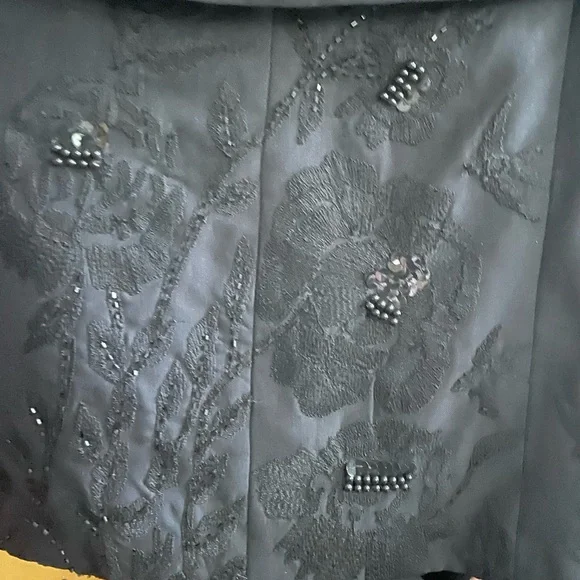TRACY REESE Black Beaded Embroidered Silk Capelet Wrap Stole Hollywood Glamour M - Picture 7 of 11